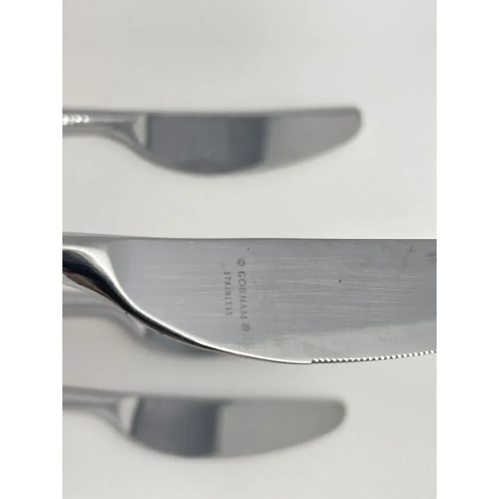Gorham BISCAYNE Dinner Knives 18/10 Stainless Flatware Hammered 8 7/8” Set Of 4